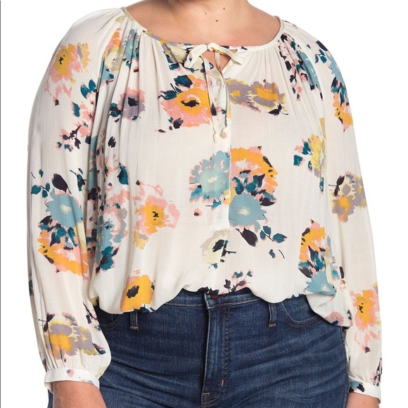 Lucky Brand Peasant Blouse Floral Keyhole Top Plus Size 1X NWT $99.00 - Picture 6 of 7